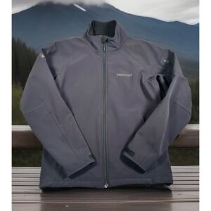 Marmot Softshell Jacket Men's Small Black Full Zip Logo Zip Pockets Long Sleeve